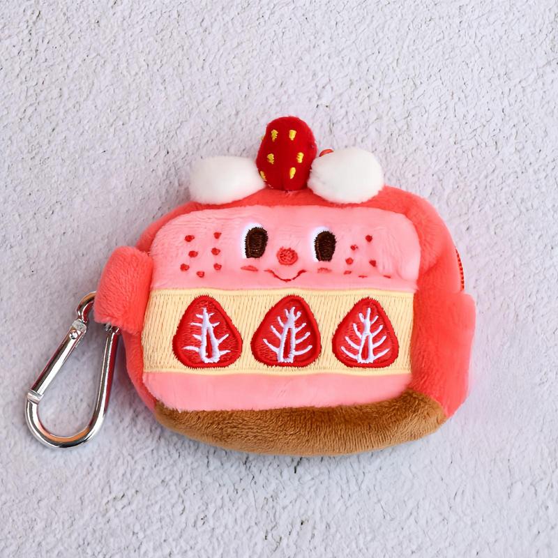 Cute Strawberry Cake Design Keychain, Portable Plush Earphone Data Cable Storage Bag, Cute Girl Heart Strawberry Cake Design Coin Purse, Lipstick Storage Bag