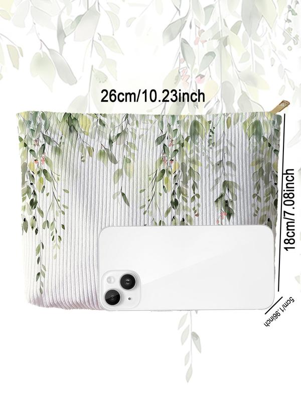 Creative Leaf Print Corduroy Cosmetic Bag, Lightweight Multi-functional Leisure Cosmetic Bag, Travel Cosmetic Bag, for Leisure Travel and Various Occasions