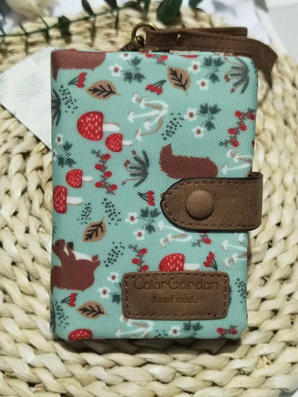 Women's Cute Cartoon Animal & Ditsy Floral Pattern Short Wallet, Casual Multi-functional Trifold Wallet, Fashionable Card Holder for Daily Use