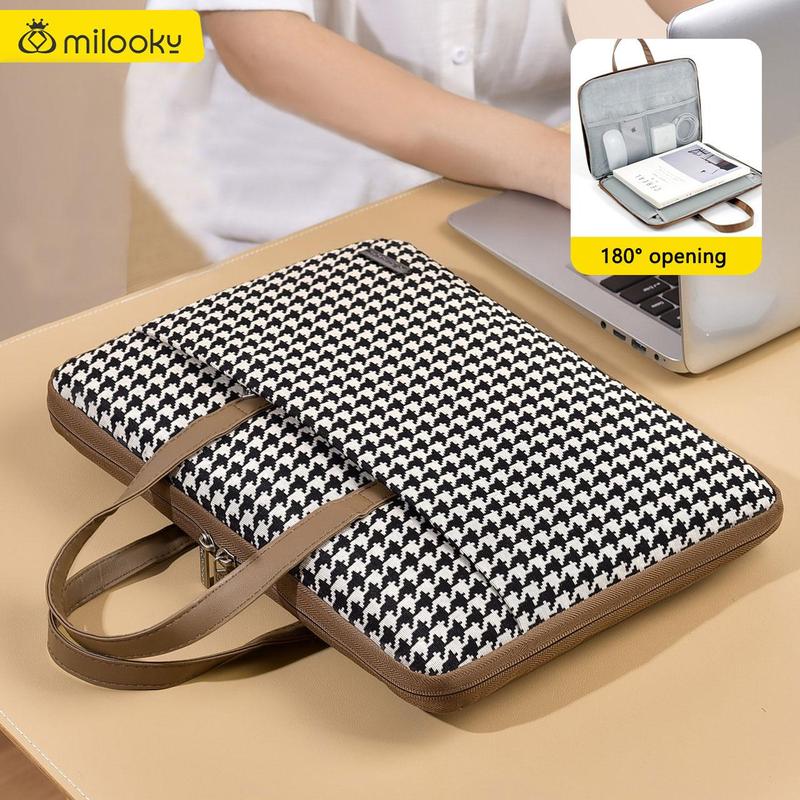 MILOOKY Houndstooth Pattern Laptop Bag, PU Leather Laptop Case with Pocket, Laptop Bag for Women & Men, Computer Accessories for Work