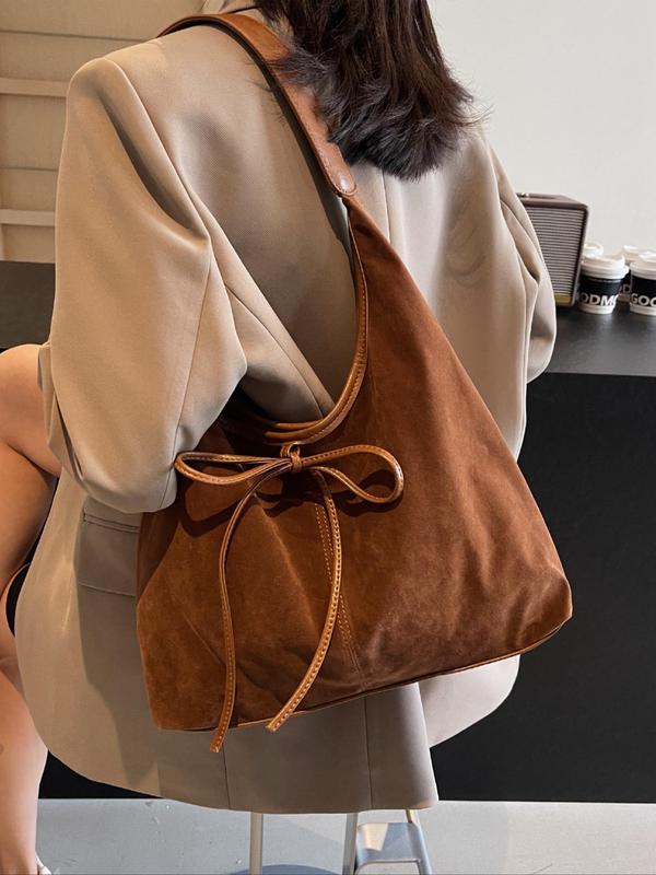 Women's Bow Decorated Shoulder Bag, Fashionable Solid Color Shoulder Bag for Daily Used, Casual Trendy Versatile High-quality Daily Commuting Bag