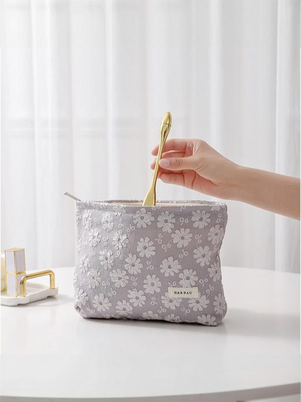 Ditsy Floral Pattern Makeup Bag, Large Capacity Cosmetic Storage Bag, Zipper Canvas Makeup Organizer Pouch, Versatile Storage Bag for Skincare, Lotion, Cream, Lip Balm, Eyeliners, Mirror, Stationery, Travel Bag