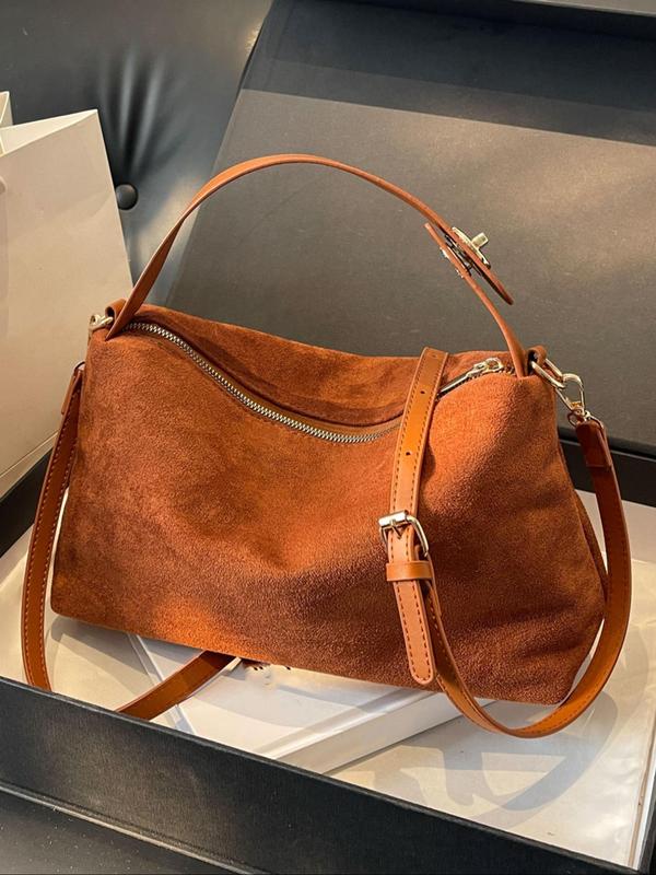 Women's Minimalist Temperament Solid Color Suede Handbag, with Adjustable Strap, Elegant Crossbody Bag for Daily Used, Casual Trendy Versatile High-quality Daily Commuting Bag