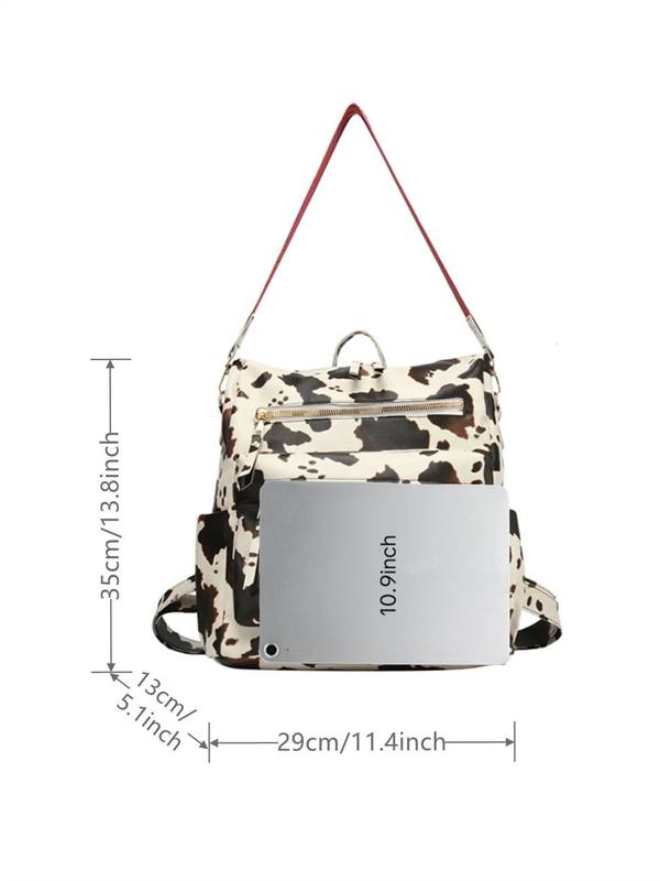 Fashion Cow Pattern Backpack, Casual Multifunctional Shoulder Bag, Fashion All-match Zipper Backpack, Multi-pocket Backpack for Work & School