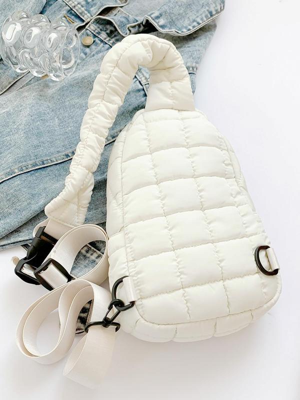 Women's Solid Color Quilted Puffer Design Sling Bag, Fashionable Casual Versatile Zipper Chest Bag for Daily Used, Trendy All-match Commuter Bag