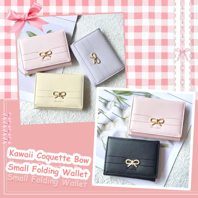 Cute Coquette Bow Small Wallet Aesthetic Card Holder ID Window for Women Christmas Gift for Teen Girl 5 6 7 8 9 10 11 12 13 Year Old