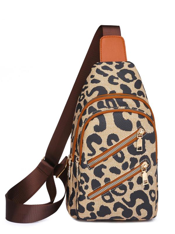 Summer Women's Cute Leopard Pattern Zip-up Belted Bum Bag, Casual Summer Sportive Fanny Pack, Fashionable Crossbody Fanny Pack for Summer Daily Use