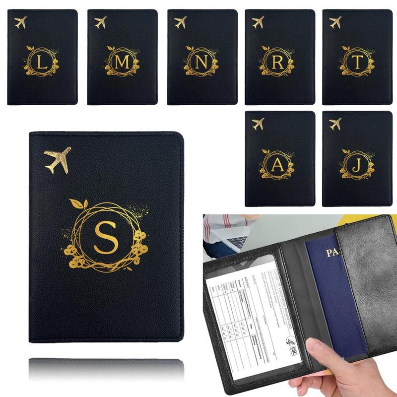 Letter & Wreath Pattern Passport Holder, 1 Count Portable PU Leather Passport Case, Compact Size Travel Wallet for Air Tickets Vaccine Cards