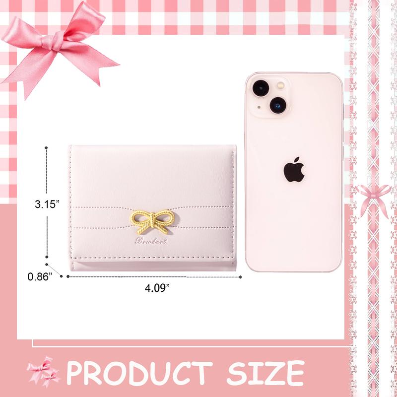 Cute Coquette Bow Small Wallet Aesthetic Card Holder ID Window for Women Christmas Gift for Teen Girl 5 6 7 8 9 10 11 12 13 Year Old