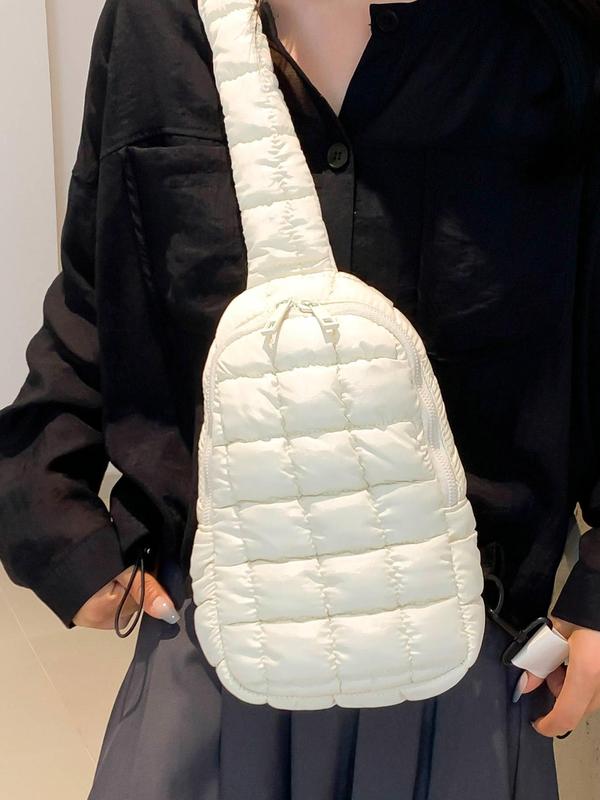 Women's Solid Color Quilted Puffer Design Sling Bag, Fashionable Casual Versatile Zipper Chest Bag for Daily Used, Trendy All-match Commuter Bag