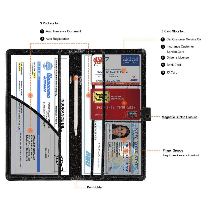 Car Registration & Insurance Card Holder, Car License Document Compartment Organizer, Car Interior Accessories for Women & Men