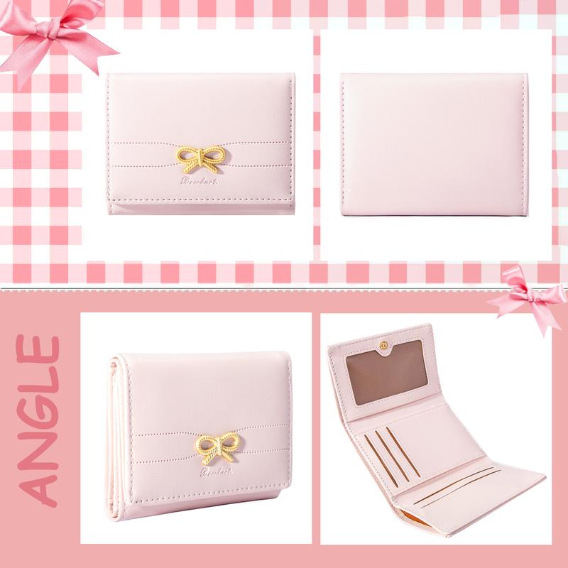 Cute Coquette Bow Small Wallet Aesthetic Card Holder ID Window for Women Christmas Gift for Teen Girl 5 6 7 8 9 10 11 12 13 Year Old