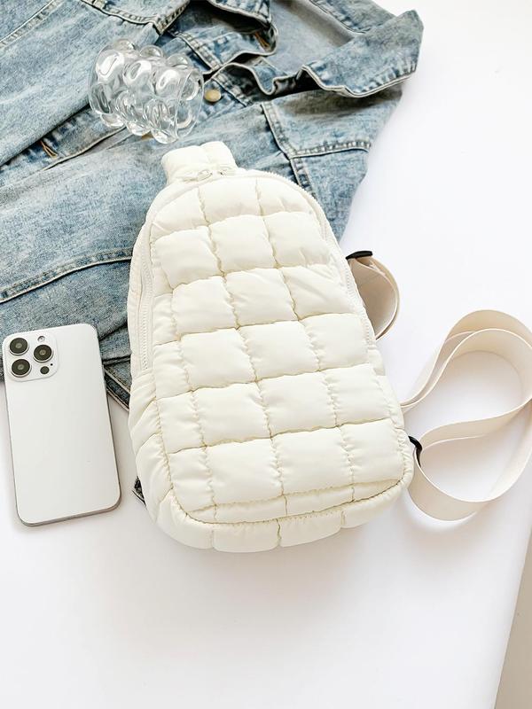 Women's Solid Color Quilted Puffer Design Sling Bag, Fashionable Casual Versatile Zipper Chest Bag for Daily Used, Trendy All-match Commuter Bag