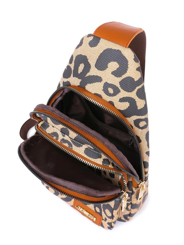 Summer Women's Cute Leopard Pattern Zip-up Belted Bum Bag, Casual Summer Sportive Fanny Pack, Fashionable Crossbody Fanny Pack for Summer Daily Use