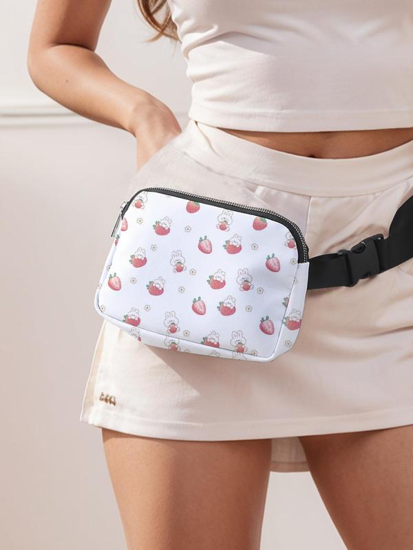 Cute Strawberry & Ribbit Pattern Fanny Pack, Large Capacity Travel Sling Bag,  Casual and Stylish Sling Bag with Zipper Closure