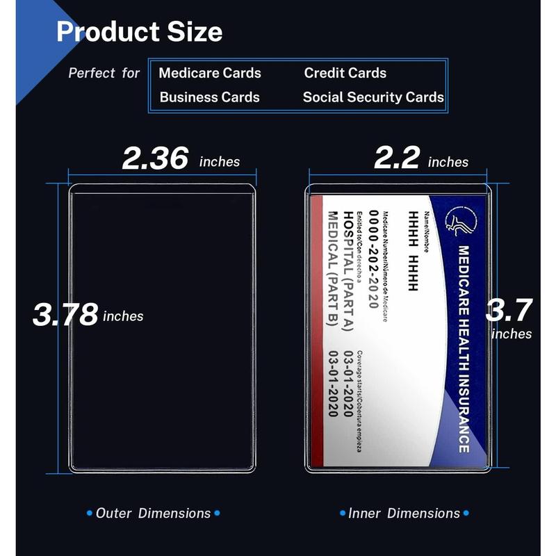 5 Pack Medicare Card Holder, 12 Mil Clear PVC. Water Resistant. Protects New Medicare, Social Security, Business, ID Cards. Durable Plastic Sleeves.