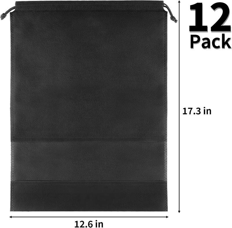 12 Pack Shoe Bags for Travel, Large Travel Shoe Bags for Packing with Clear Window,  Drawstring Travel Shoe Storage Bags Travel  for Men & Women, Black