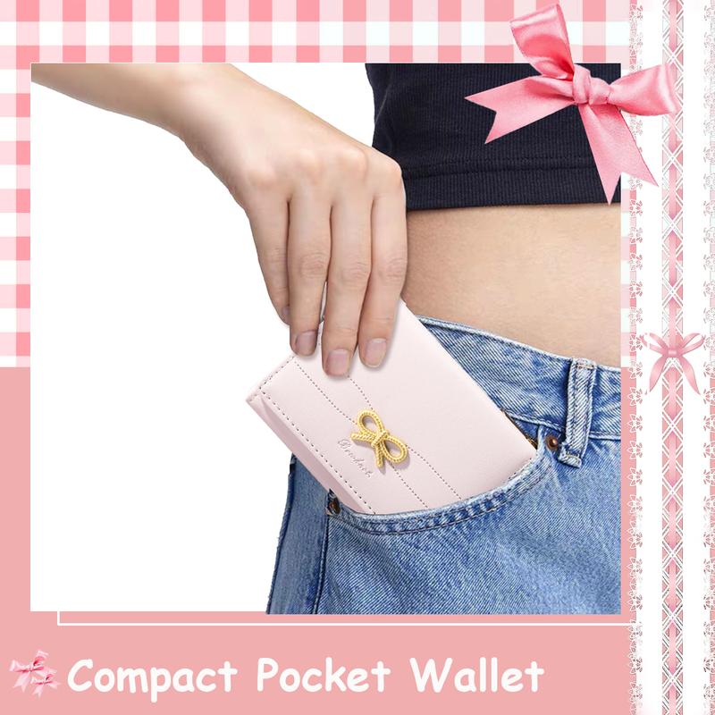 Cute Coquette Bow Small Wallet Aesthetic Card Holder ID Window for Women Christmas Gift for Teen Girl 5 6 7 8 9 10 11 12 13 Year Old