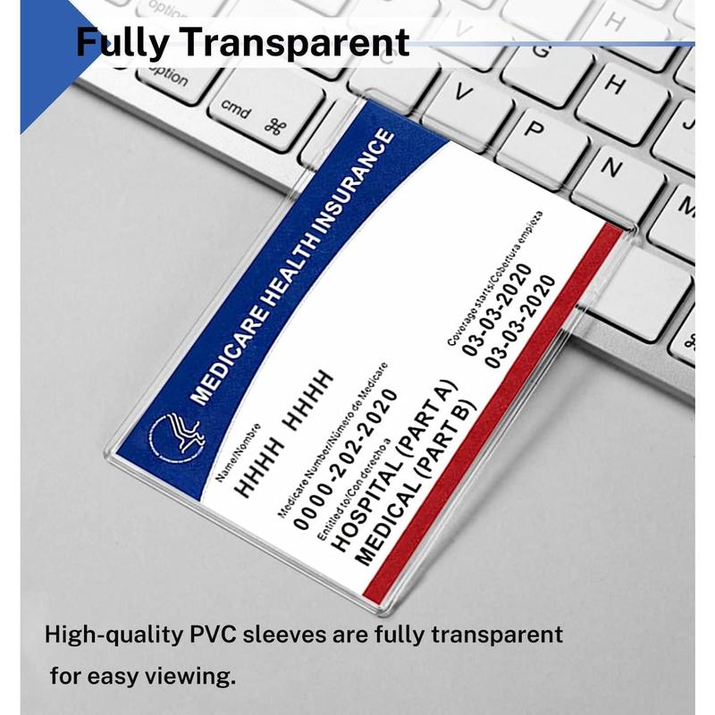 5 Pack Medicare Card Holder, 12 Mil Clear PVC. Water Resistant. Protects New Medicare, Social Security, Business, ID Cards. Durable Plastic Sleeves.