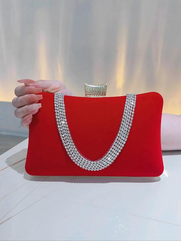 Women's Rhinestone Decorated Evening Bag, Elegant Velvet Clutch Purse With Chain Strap, Luxury Shoulder Bag For Party