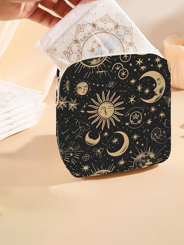 Moon & Star Pattern Portable Sanitary Napkin Storage Bag, Lightweight Tissue Bag for Women's Products, Travel Cosmetics Storage Bag