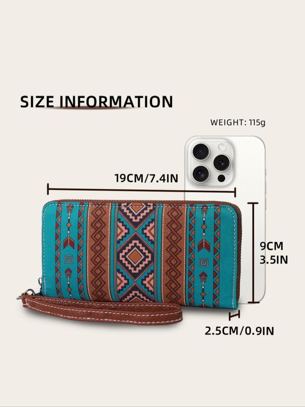 Boho Style Ethnic Pattern Waterproof & Rfid Zipper Wallet, Vintage Style Argyle Pattern Wristlet, Fashionable Wallet for Women & Girls