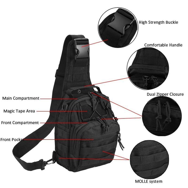 Tactical Shoulder Sling Bag for Men - Small Outdoor Chest Pack for Traveling, Trekking, Camping, Rover Sling Daypack - Black