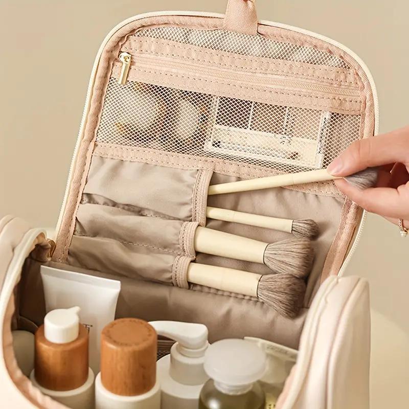 Portable Halloween Travel Makeup Storage Bag, Solid Color Multi-grid Cosmetic Bag with Zipper, Large Capacity Cosmetic Organizer, Toiletry Bag, Summer Gifts, Makeup Product