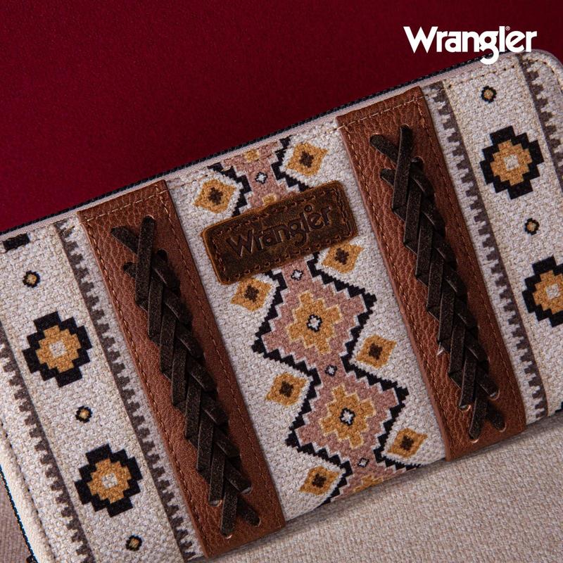 Wrangler Southwestern Pattern Canvas Wallet With Wristlet Strap