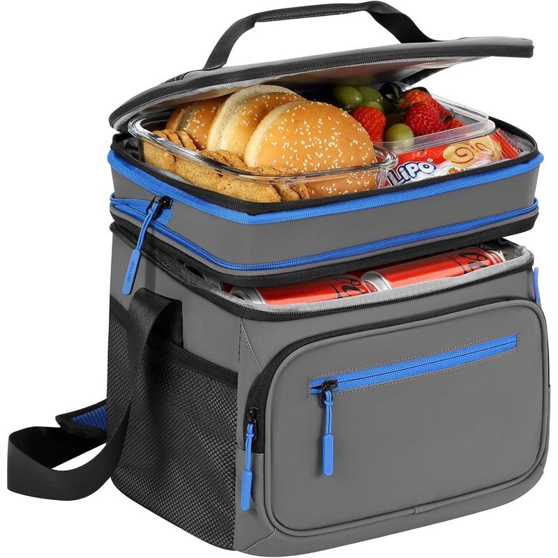 Expandable Insulated Lunch Box 24 Can Double Deck Cooler Bags Leakproof Lunch Bag for Man Large Lunch Cooler for Camping Travel Picnic