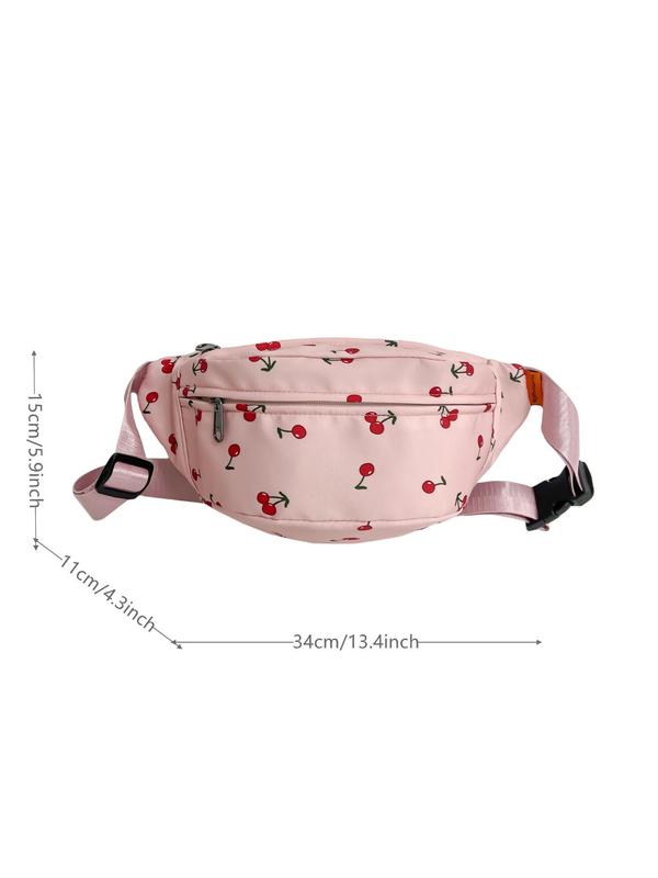 Cherry Pattern Fanny Pack, Fashionable Women's Zipper Chest Bag for Daily Used, Casual Trendy Versatile High-quality Daily Commuting Bag, Girl Fashionable Shopping Bag