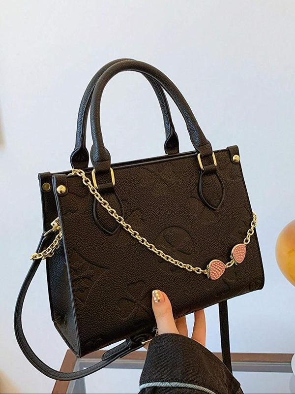 Women's Strawberry Decor Chain Strap Handbag, Casual Four-leaf Clovers Embossed Crossbody Bag for Daily Used, Trendy Versatile High-quality Daily Commuting Bag