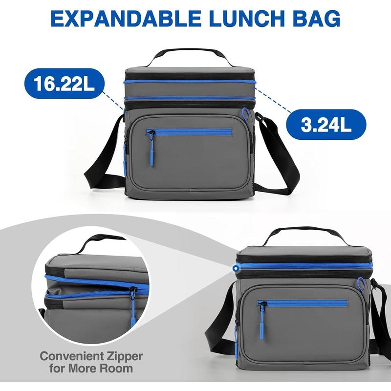 Expandable Insulated Lunch Box 24 Can Double Deck Cooler Bags Leakproof Lunch Bag for Man Large Lunch Cooler for Camping Travel Picnic