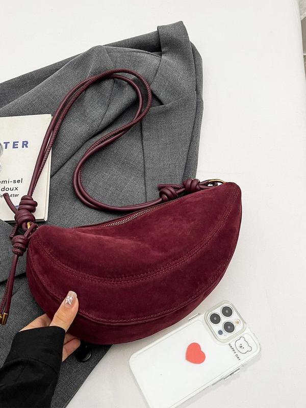 Women's Street Trend Vintage Half Moon Bag, Fashionable Solid Color Hobo Bag, Casual Trendy Versatile High-quality Daily Commuting Bag, Girl Fashionable Shopping Bag