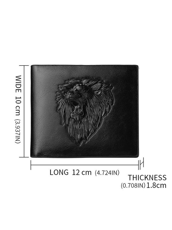 Men's Personalized Lion Embossed Short Wallet, Classic Business Bi-fold Wallet As Gift, Casual Solid Color Zipper Multi-slot Card Holder for Daily Use, Great Gift for Men