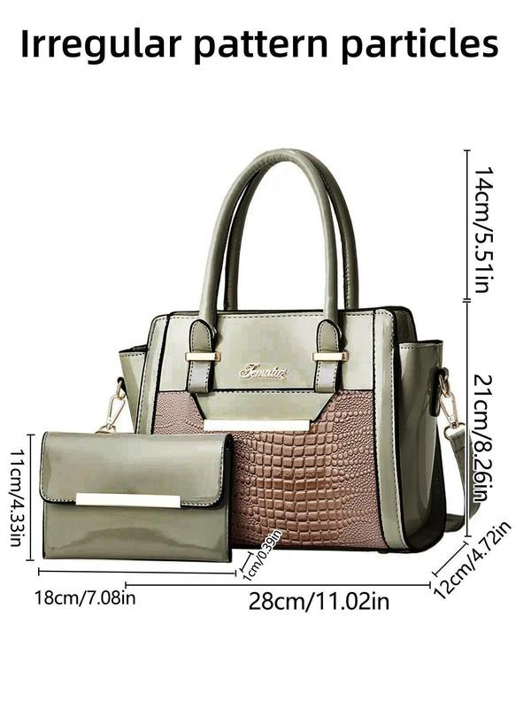 Women's Elegant Crocodile Embossed Handbag & Long Wallet, 2pcs set Large Capacity Tote Bag & Wallet, Chic PU Leather Crossbody Bag & Card Holder for Daily Use