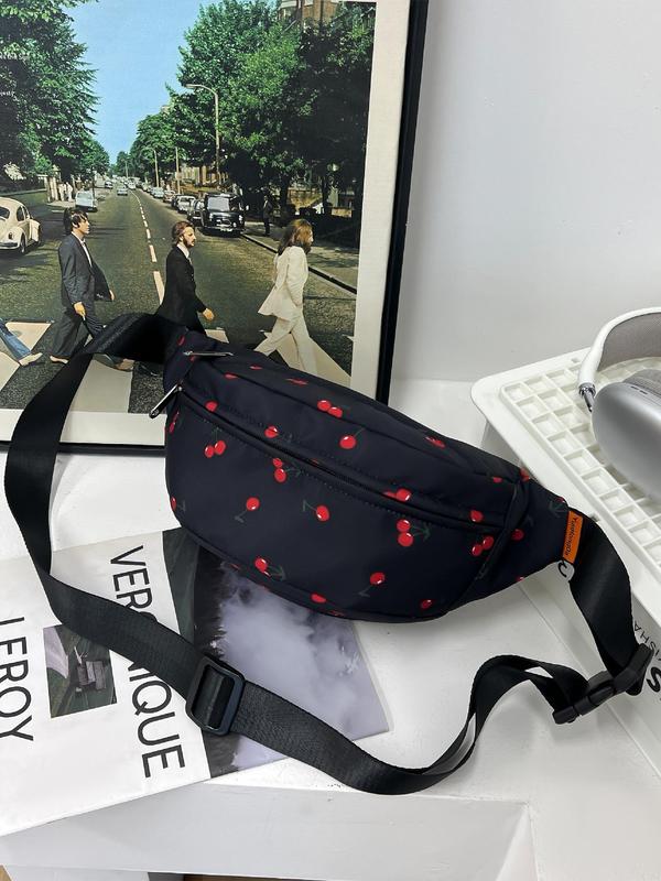 Cherry Pattern Fanny Pack, Fashionable Women's Zipper Chest Bag for Daily Used, Casual Trendy Versatile High-quality Daily Commuting Bag, Girl Fashionable Shopping Bag