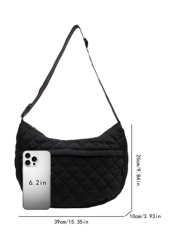 Women's Solid Color Quilted Design Hobo Bag, Fashionable Large Capacity Shoulder Bag for Daily Used, Casual Trendy Versatile High-quality Daily Commuting Bag