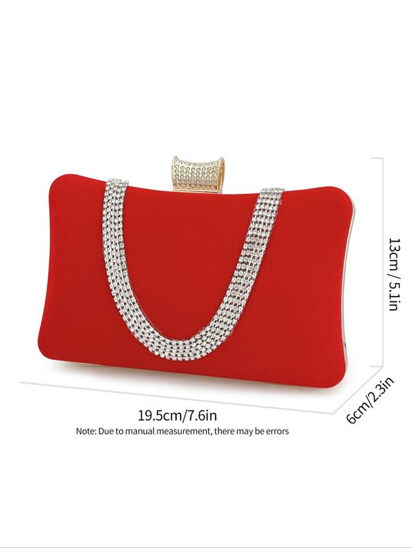 Women's Rhinestone Decorated Evening Bag, Elegant Velvet Clutch Purse With Chain Strap, Luxury Shoulder Bag For Party