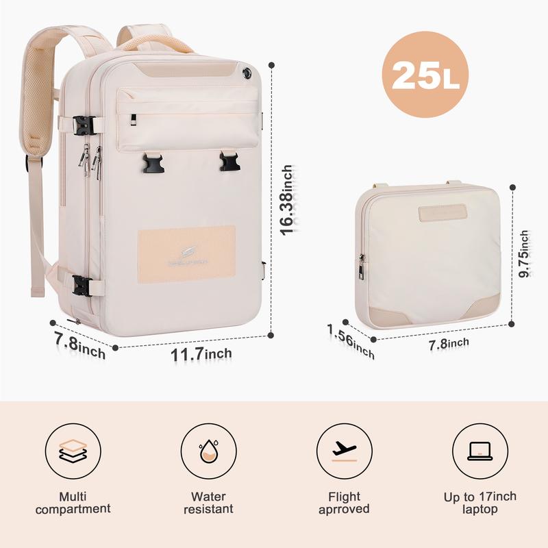 Maelstrom Travel Backpack for Women Men,25L 35L Laptop Backpack Fits 17-Inch Laptop,Waterproof Carry On Backpack for Airplanes with Detachable Crossbody Bag&Shoe Compartment,Beige, Medium