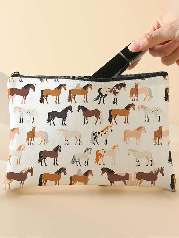 Horse Pattern Lightweight  Makeup Bag, Multi-functional Storage Bag, Travel Makeup Bag, Casual Fashion Makeup Bag for Women & Girls