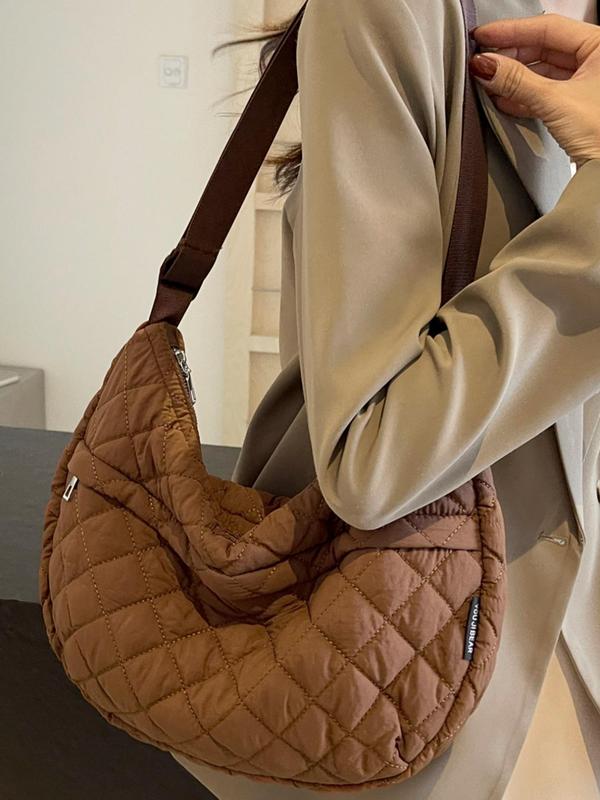 Women's Solid Color Quilted Design Hobo Bag, Fashionable Large Capacity Shoulder Bag for Daily Used, Casual Trendy Versatile High-quality Daily Commuting Bag