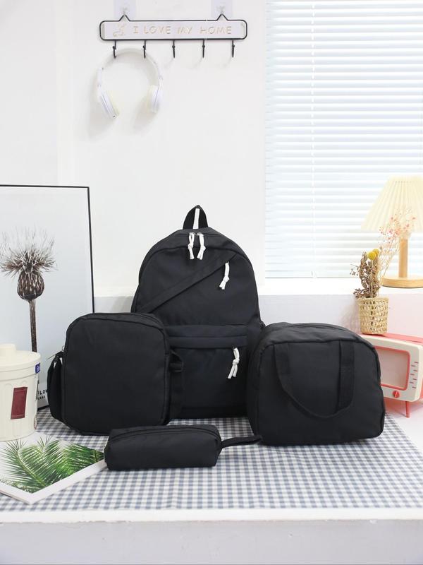 Women's Casual Solid Color Backpack & Crossbody Bag & Handbag & Pencil Case, Large Capacity School Bag Set, Versatile Bag Set for School & Travel