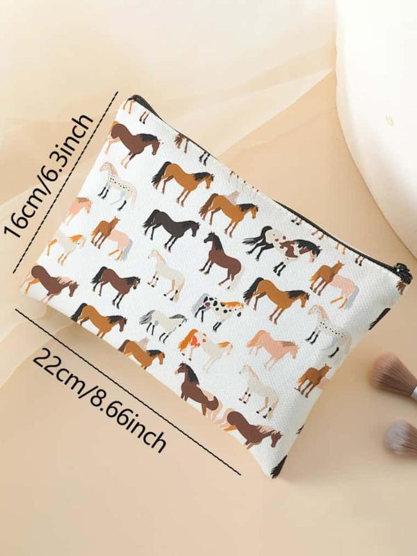 Horse Pattern Lightweight  Makeup Bag, Multi-functional Storage Bag, Travel Makeup Bag, Casual Fashion Makeup Bag for Women & Girls