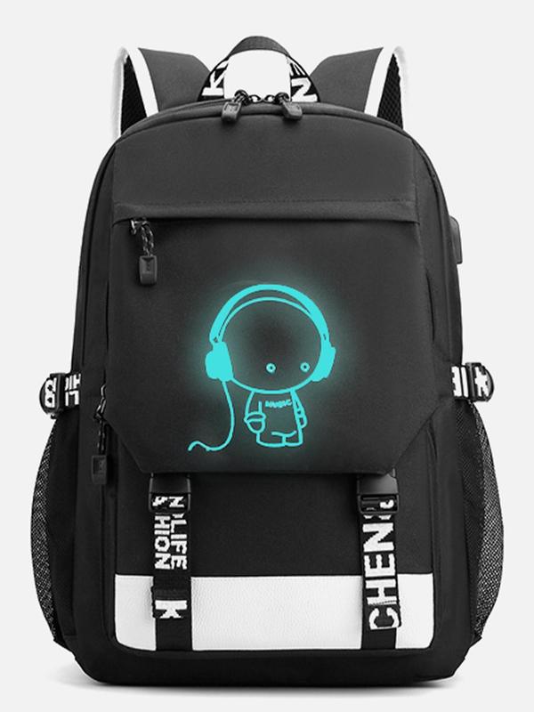 Unisex Fashionable Glow in The Dark Cartoon Print Backpack, Casual Large Capacity Backpack with Adjustable Strap, Portable Travel Backpack for Men & Women