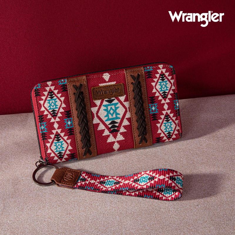 Wrangler Southwestern Pattern Canvas Wallet With Wristlet Strap