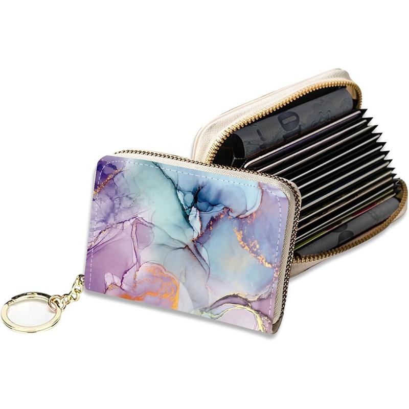 Credit Card Holder,Stay Safe and Stylish with Our RFID-Blocking Slim Wallet for Women.Keep Your Belongings Safe and Organized (Colorful Marble)