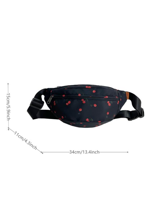 Cherry Pattern Fanny Pack, Fashionable Women's Zipper Chest Bag for Daily Used, Casual Trendy Versatile High-quality Daily Commuting Bag, Girl Fashionable Shopping Bag