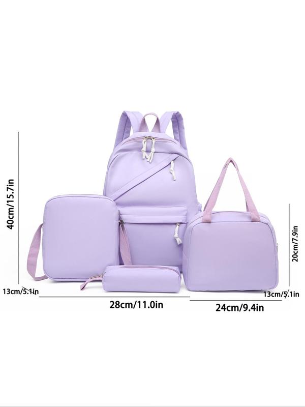 Women's Casual Solid Color Backpack & Crossbody Bag & Handbag & Pencil Case, Large Capacity School Bag Set, Versatile Bag Set for School & Travel