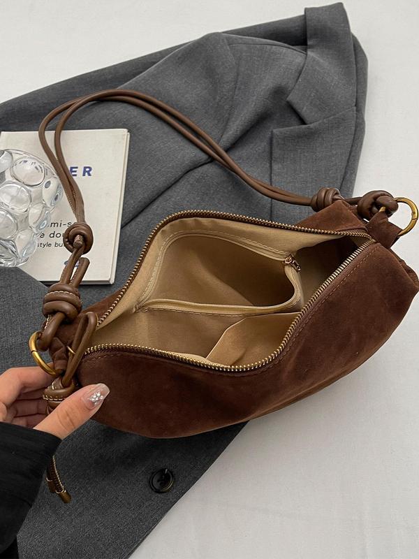 Women's Street Trend Vintage Half Moon Bag, Fashionable Solid Color Hobo Bag, Casual Trendy Versatile High-quality Daily Commuting Bag, Girl Fashionable Shopping Bag